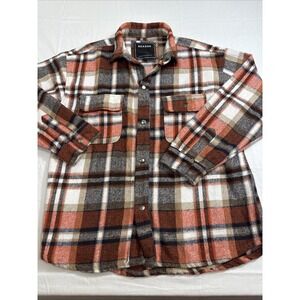 FLANNEL SHIRT Reason MENS LARGE HEAVY Plaid RED/BLK/WHT l Snap Front